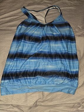 Women's Blue Striped Swim Tank with Racerback